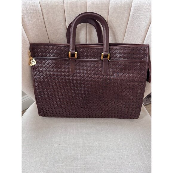 VTG Morris Maskowitz Soft Burgundy Woven Intercut Leather Bag Briefcase